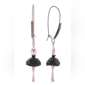 Betsey Johnson Ballerina Hook Earrings Black Pink for Women